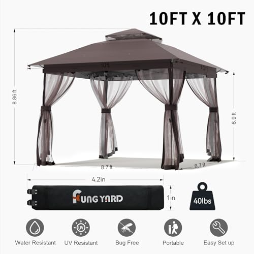 Outdoor Pop Up Gazebo 10x10 - Instant Canopy Tent with Mosquito Nettings