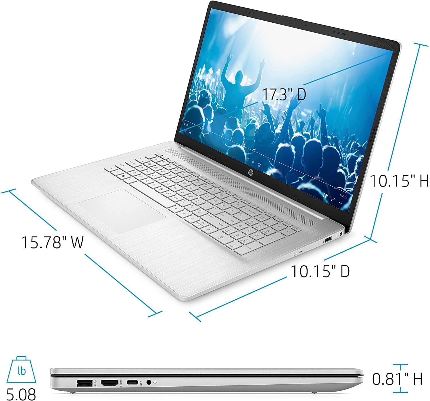 HP 17 Business Laptop Computer, 17.3" HD Touchscreen, AMD Ryzen 5 5500U up to 4.0GHz (Beat i5-10500H), Windows 10 Pro, 12GB RAM, 512GB SSD, WiFi