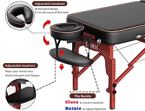 CLORIS 84" Professional Massage Table Portable 2 Folding Lightweight Facial Solon Spa Tattoo Bed Height Adjustable with Carrying Bag & Aluminium Leg