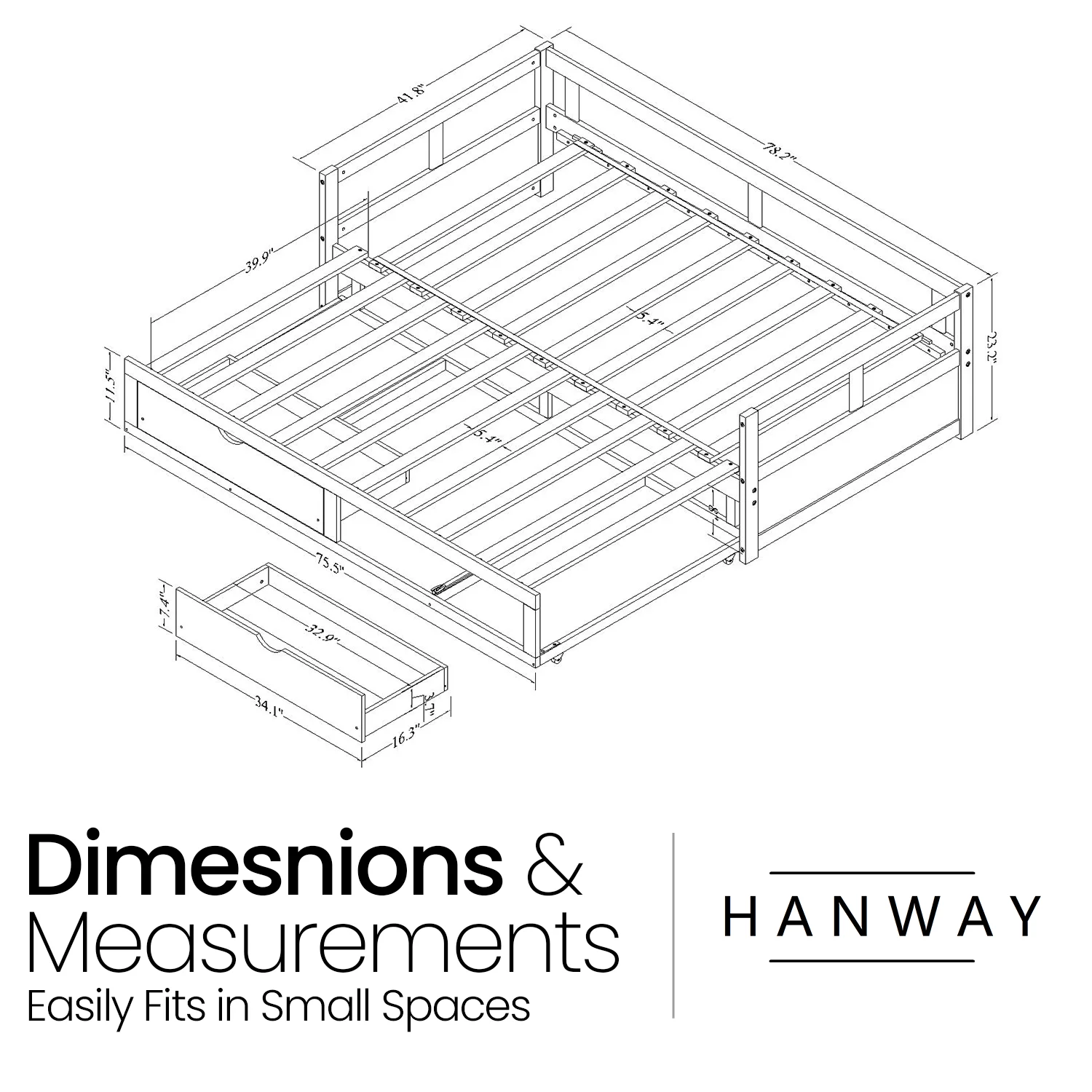 Hanway Twin Daybed with Two Drawers - White Solid Pine Wood Material