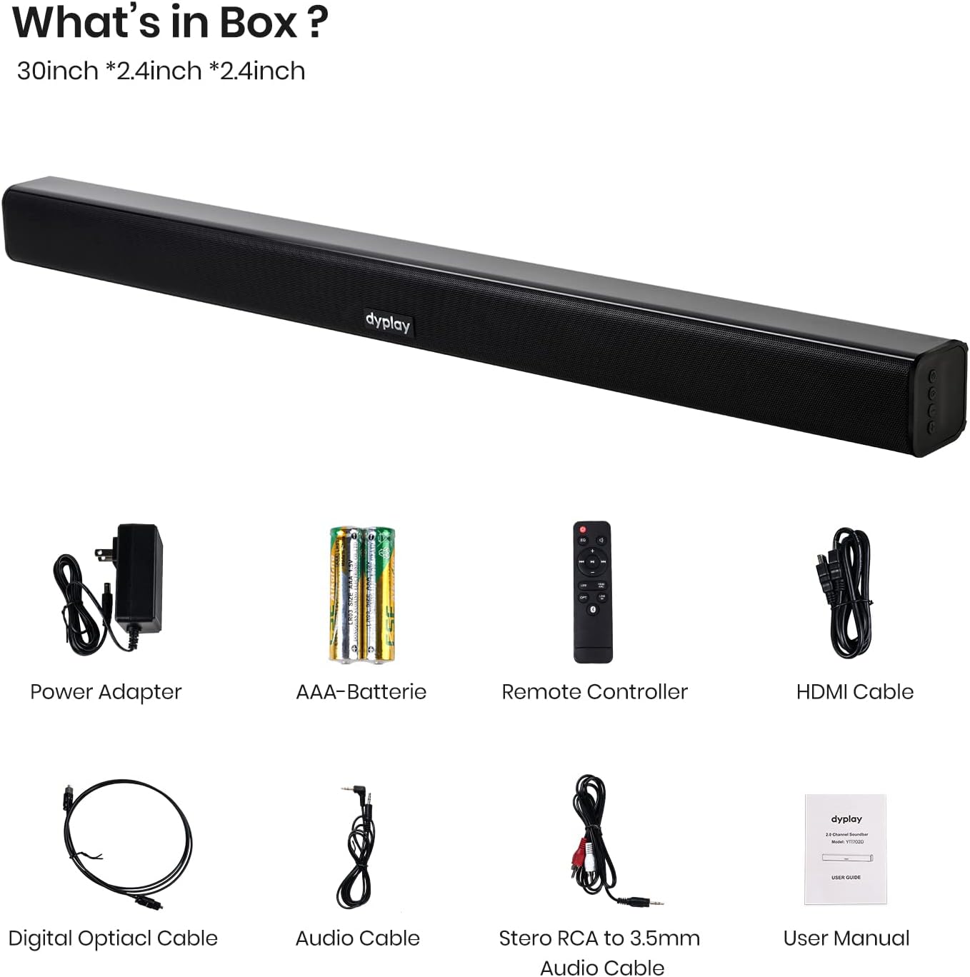Sound Bar, 30-Inch 50-120W(Peak) Sound Bars for TV, 2.0 Channel Soundbar, 3 EQ Modes, Bluetooth 5.0, Optical/HDMI/AUX/USB/Optical Connection