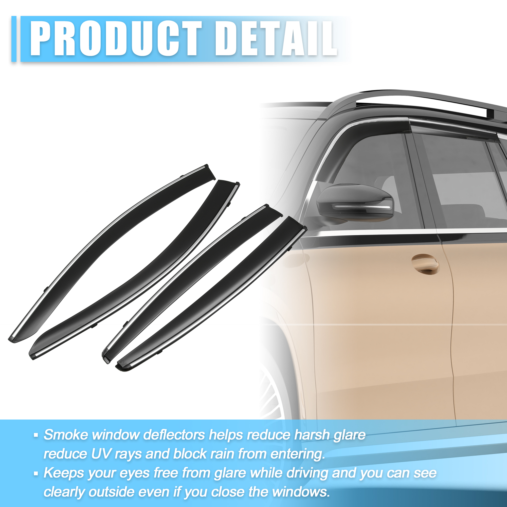 Unique Bargains 1 Set Window Vent Visor Deflectors Rain Guards Fit for Honda HR-V 2016-2022 Black
