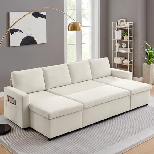 55" 3-in-1 Convertible Sleeper Sofa Bed with Adjustable Backrest - Soft Chenille Futon Couch for Living Room, Office & Apartment, Beige