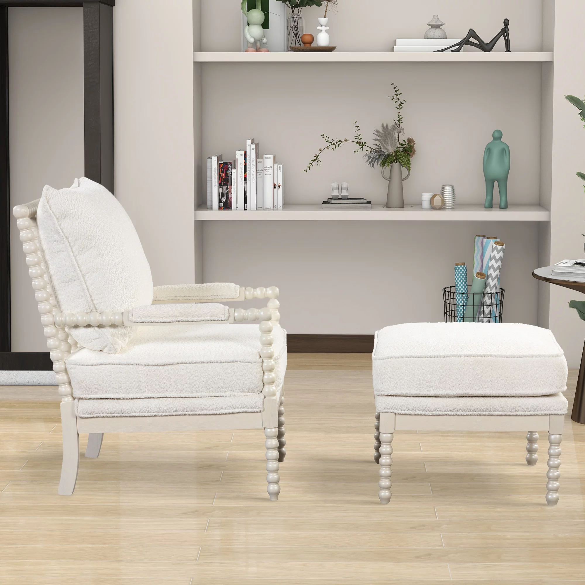 The Spindal Chair Velvet Accent Chair with Ottoman, Modern Lounge Accent Chair with Armrests pad, Reading Chair with Footrest for Small Space