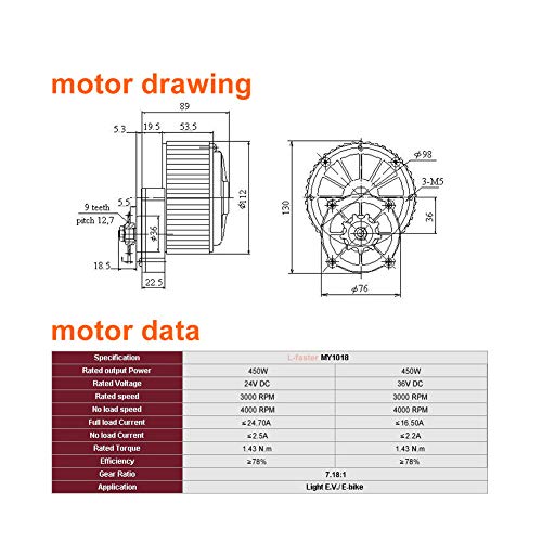 450W Electric Bike Left Drive Conversion Kit Can Fit Most of Common Bicycle Use Spoke Sprocket Chain Drive for City Bike