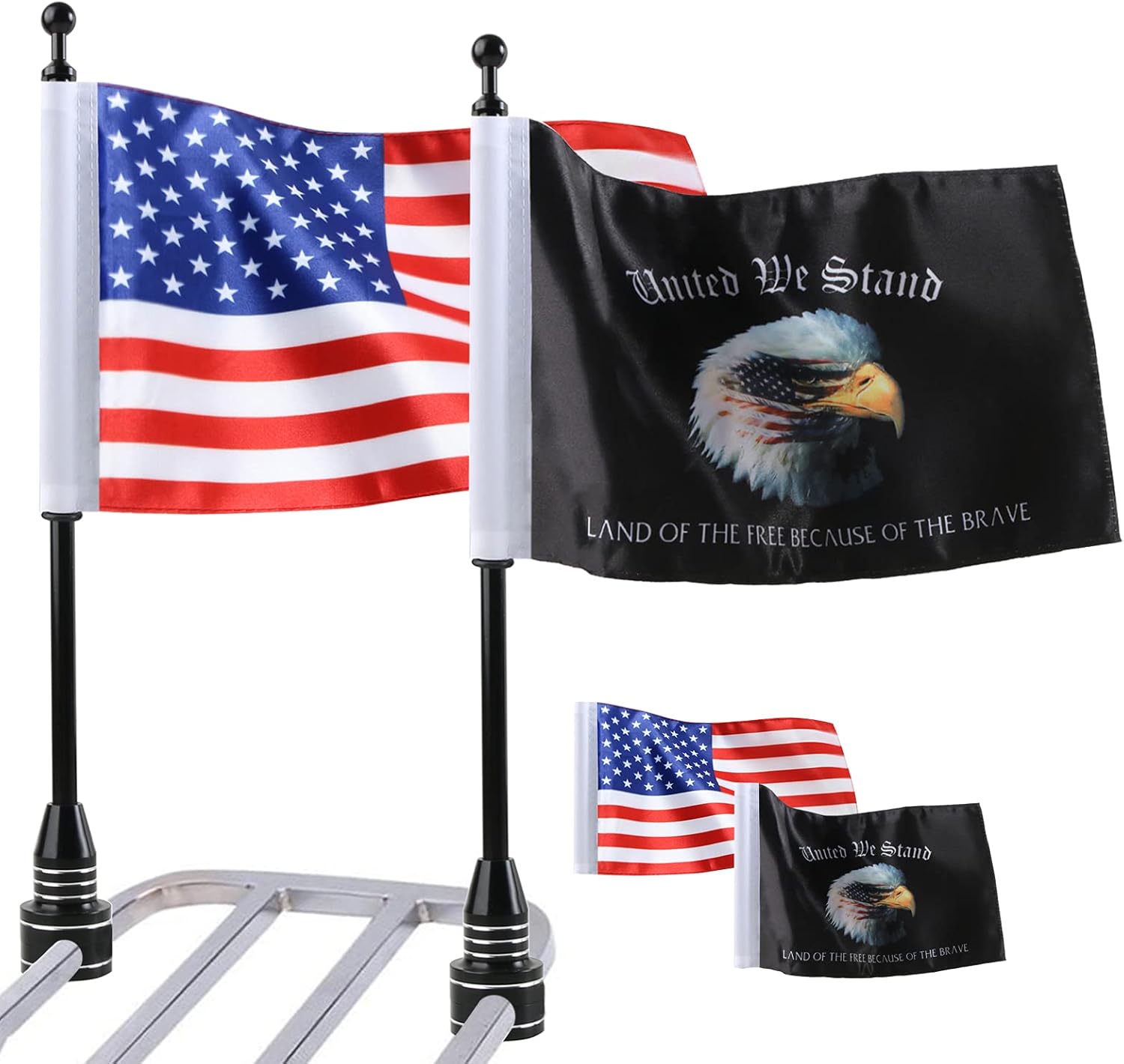 MASION Vivid Color Fade Resistant Motorcycle 6 x 9 American Flag with Flag Pole Mount for Honda Goldwing CB VTX CBR Yamaha Harley(2 USA Flag+1 Flag