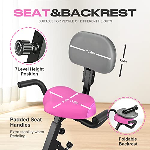 Folding Exercise Bike Portable Upright Adjustable Backrest Cycling Recumbent Stationary Bike Slim Indoor Workout Fitness Cardio Foldable Exercise