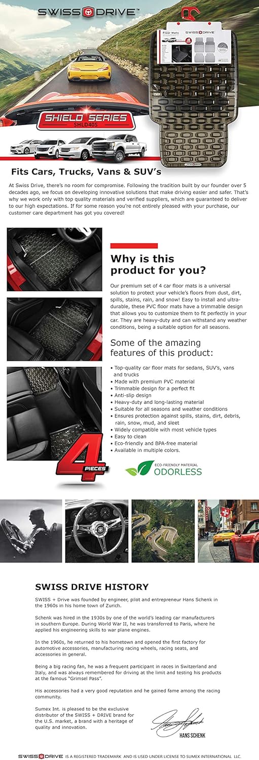 Swiss Drive Rubber Car Mats 4 pcs Shield Car Floor Mats Rubber Front Rear PVC Rubber Floor Mats for Cars SUV Van Truck – All-Weather Protection Mats