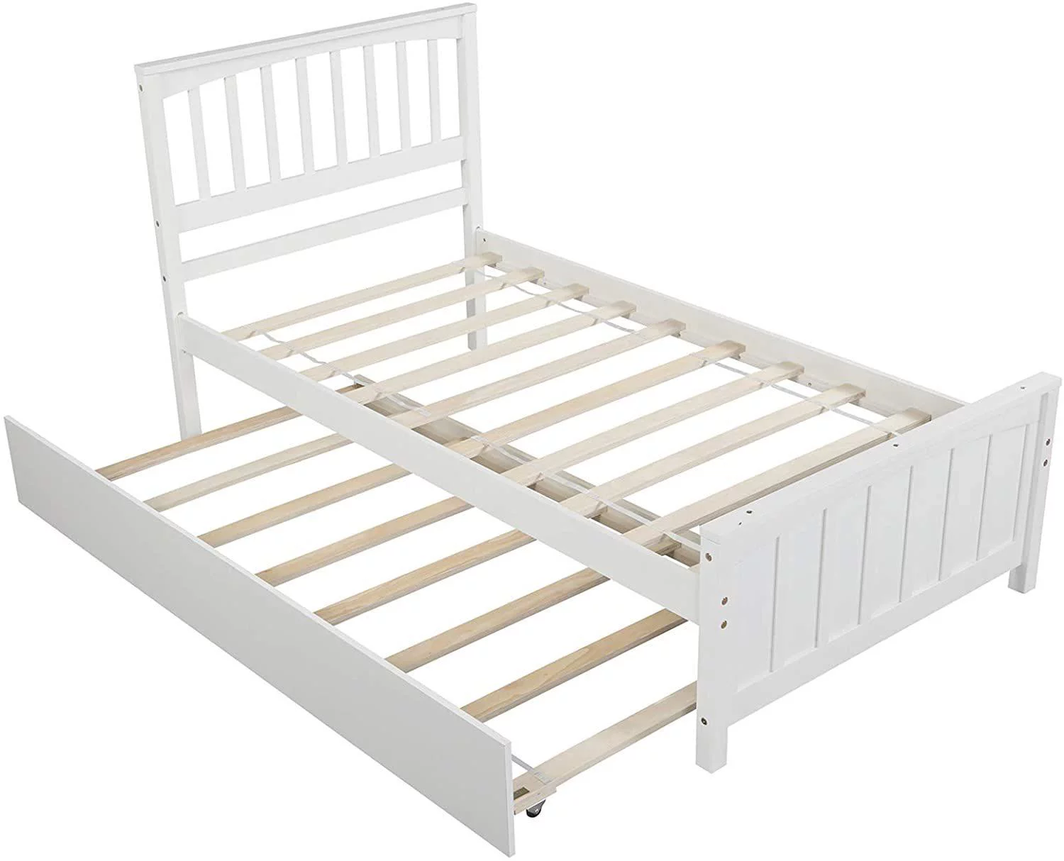 Wood Daybed with a Trundle Daybed Twin Size, Standard Twin Bed Frame, No Box Spring Required (White Daybed with Trundle)