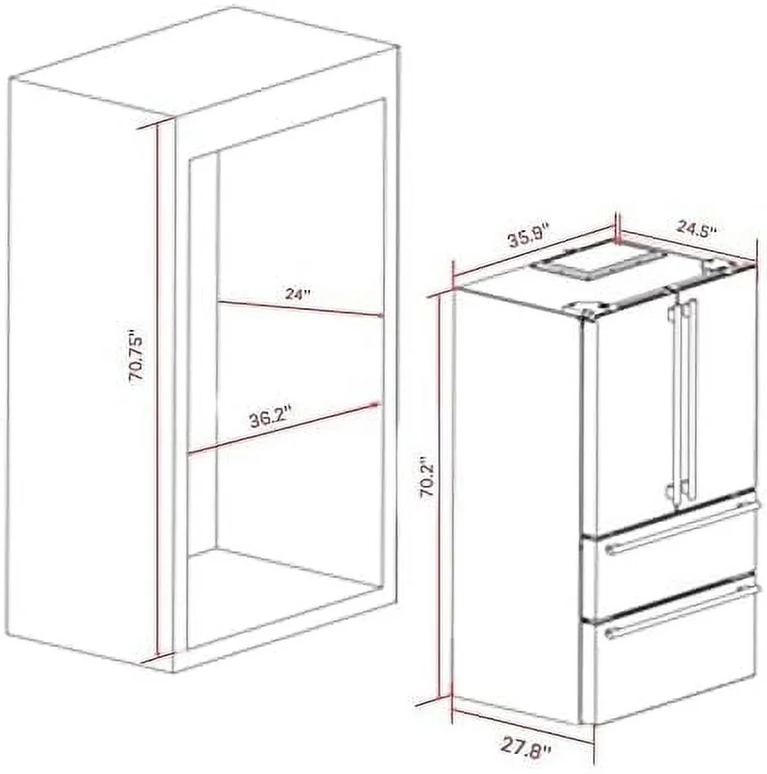 Salerno 36" Side by Side 20 Cu.Ft Stainless Steel Refrigerator with Ice Maker