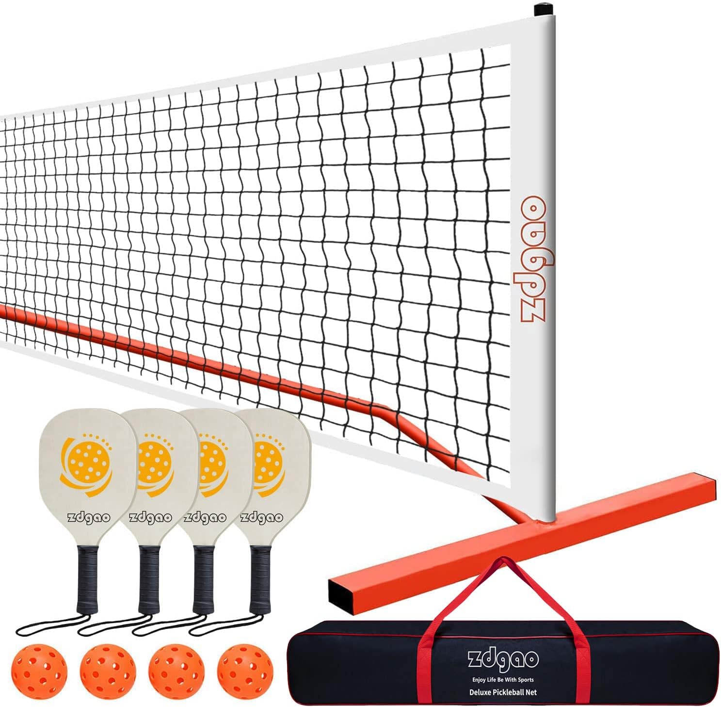 SGSPORT Portable Pickleball Net Set with 4 Pickleball Paddles, Official Size Pickleball Net, 4 Outdoor Pickleballs and Carry Bag