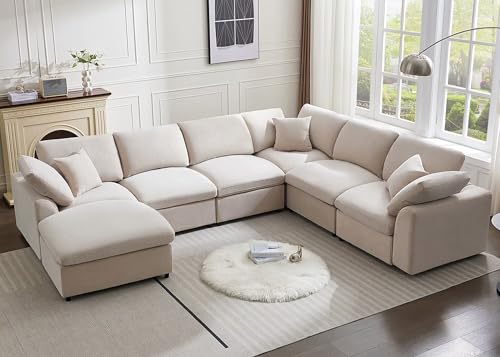 Cloud Couch Modular Sectional Sofa Modern Oversized Couches with Ottoman 7 Seater L-Shaped Sofas Comfy Couches for Living Room Spacious Space