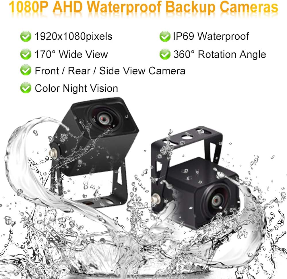 HD 1080P RV Backup Camera with 7 Inch DVR Split Screen Monitor for RVs,Trucks,Trailers, Rear and Front View Cameras, Color IR Night Vision
