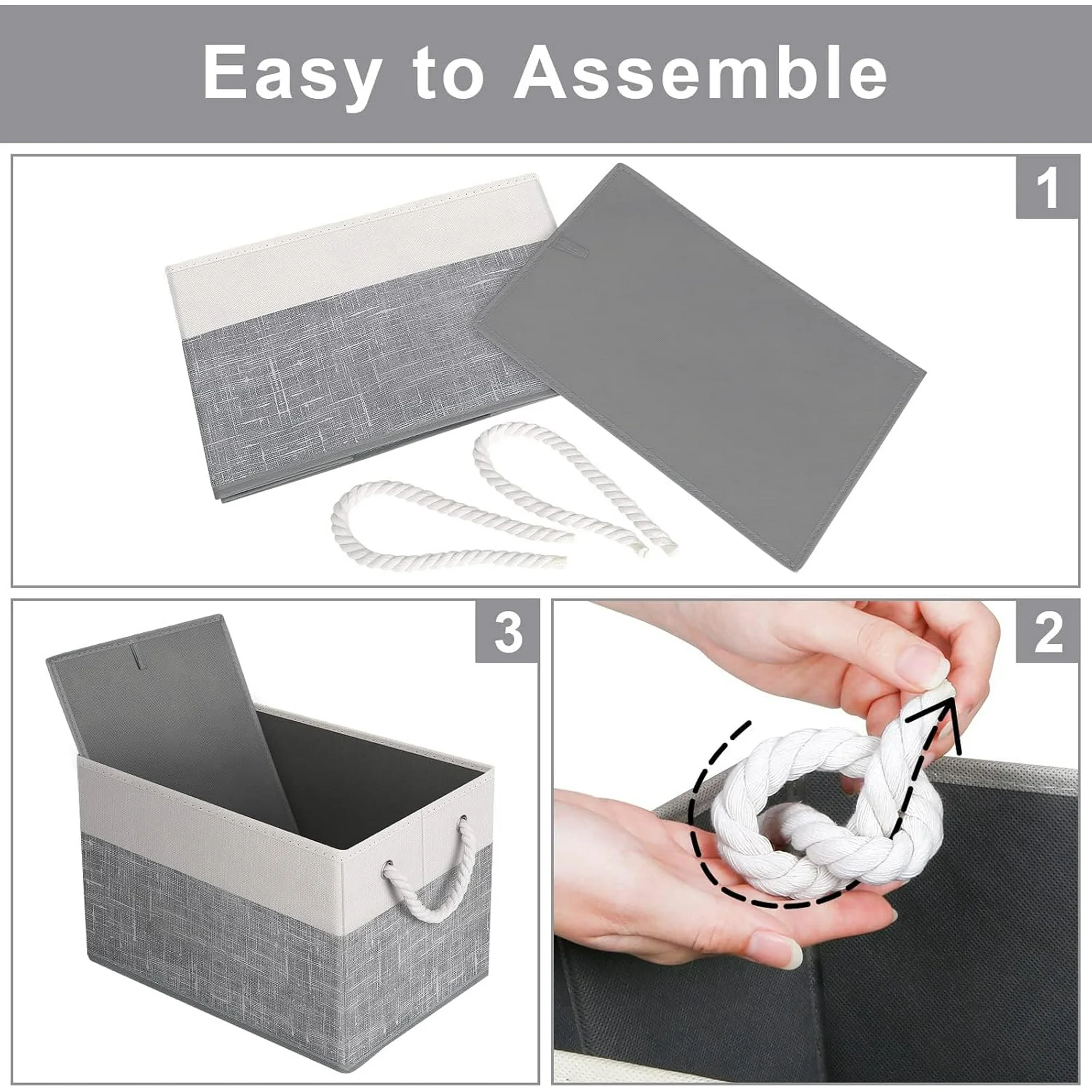 Storage Bins , Foldable Storage Baskets for Organizing Toys, Books, Shelves, Closet, Large Storage Box with Rope Handles, Sturdy Organizer Bins