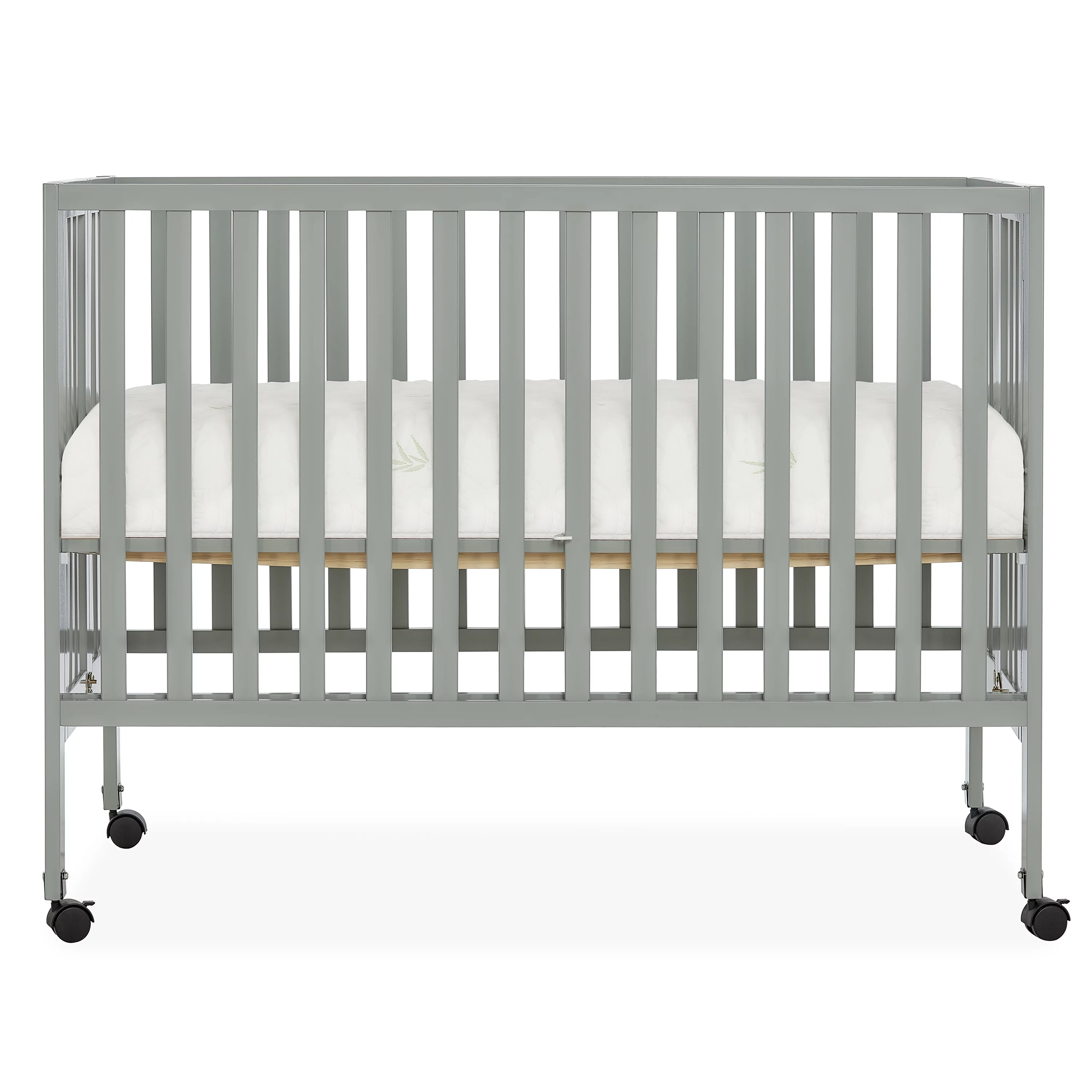 Dream On Me Quinn Full-Size Folding Crib in Cool Grey, Removeable Wheels, Modern Nursey, Adjustable Mattress Support, Portable Crib