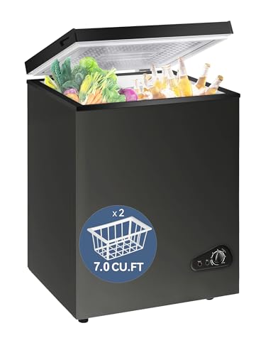 7.0 Cu Ft Chest Freezer - Energy Efficient & Quiet Mini Freezer with Adjustable Thermostat - Compact Deep Freezer for Home, Apartment, and Garage