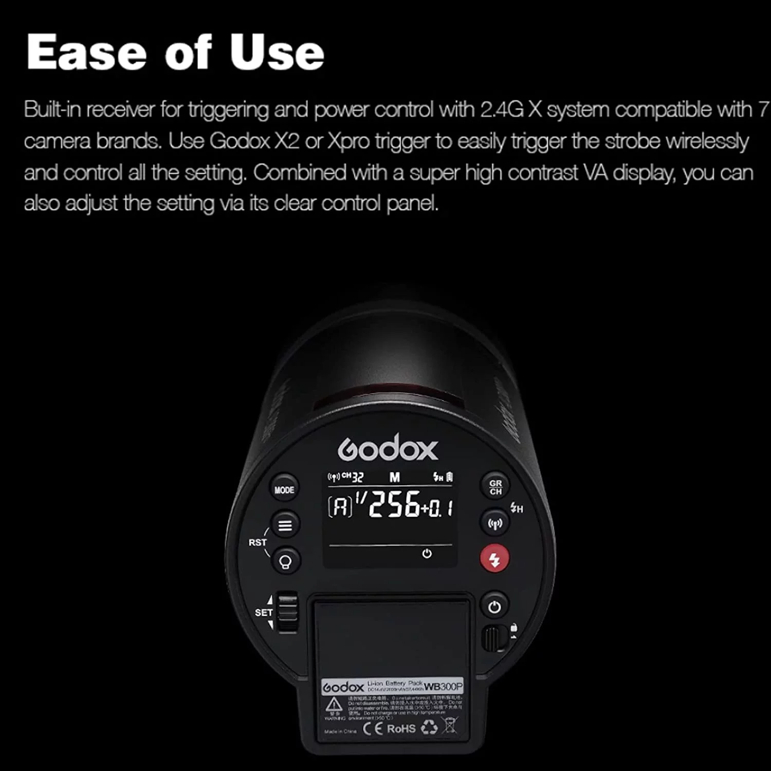 GODOX AD300 Pro 300W TTL Outdoor Flash 2.4G 1/8000s 2600mAh 0.01-1.5s Recycle Time 320 Full Power 12W Bi-Color Modeling LED for Cameras with S2