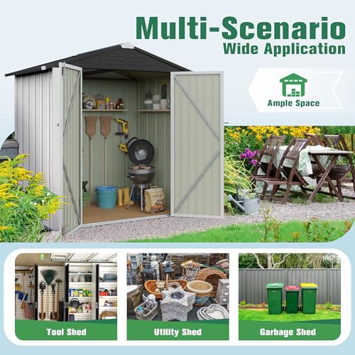 Flamaker Storage Shed Waterproof Metal Garden Shed with Lockable Door Utility Tool Shed Outdoor Storage for Backyard, Patio and Lawn (5 x 3 FT)