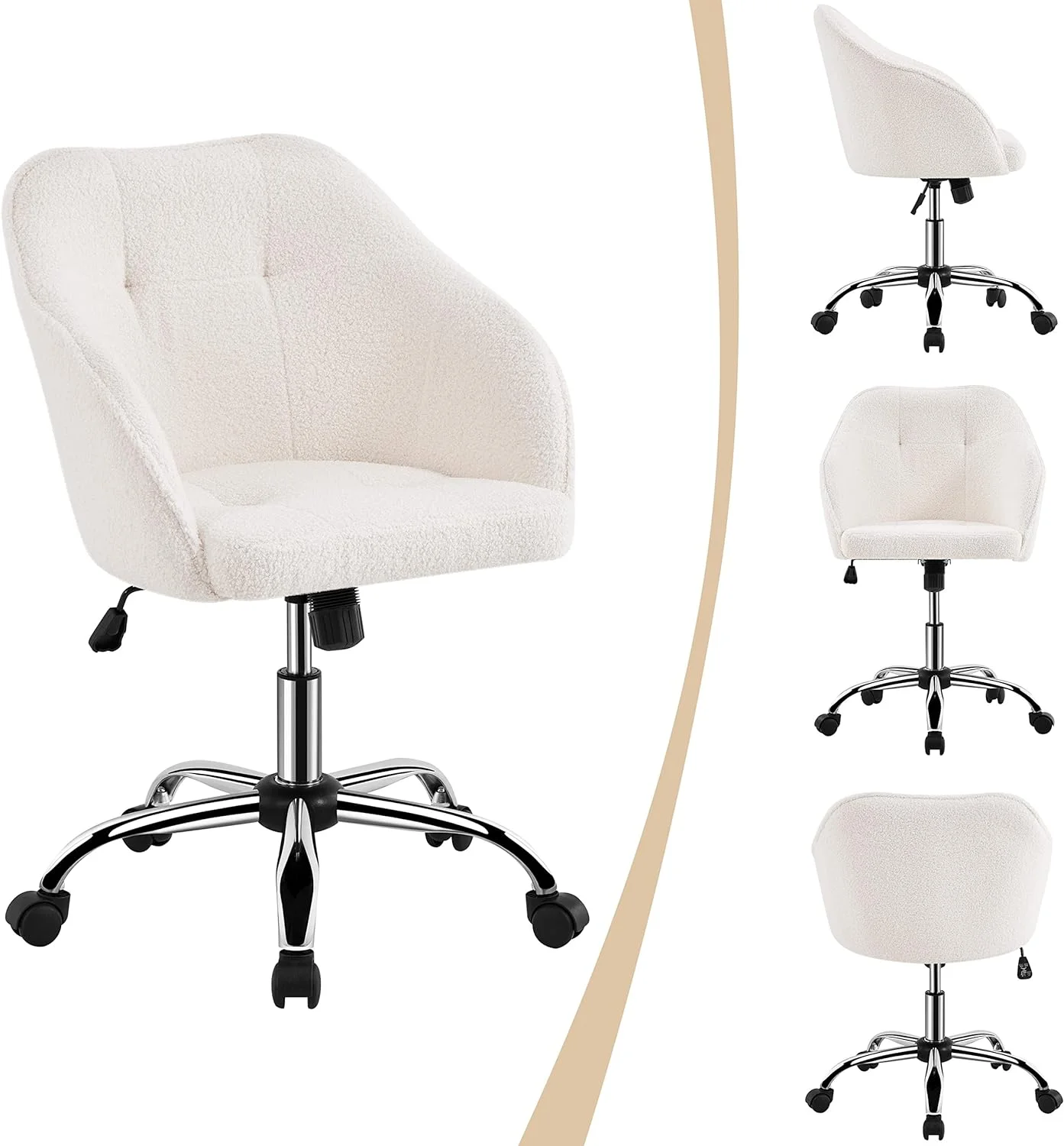 Modern Boucle Desk Chair, Makeup Vanity Chair with Adjustable Tilt Angle