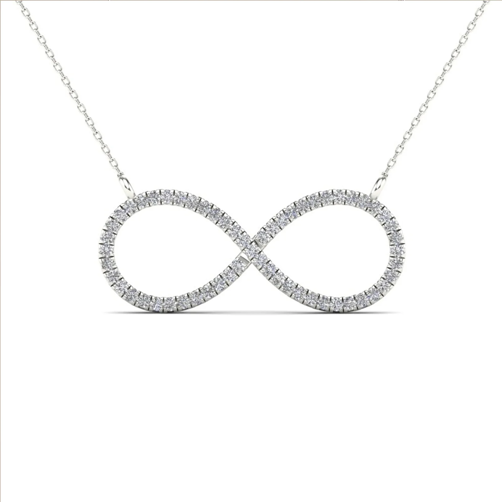 Anygolds 14K Real Solid Gold 0.18ctw Diamond Infinity Necklace Minimalist Pendant Chain Necklace - MNC0064W White Gold