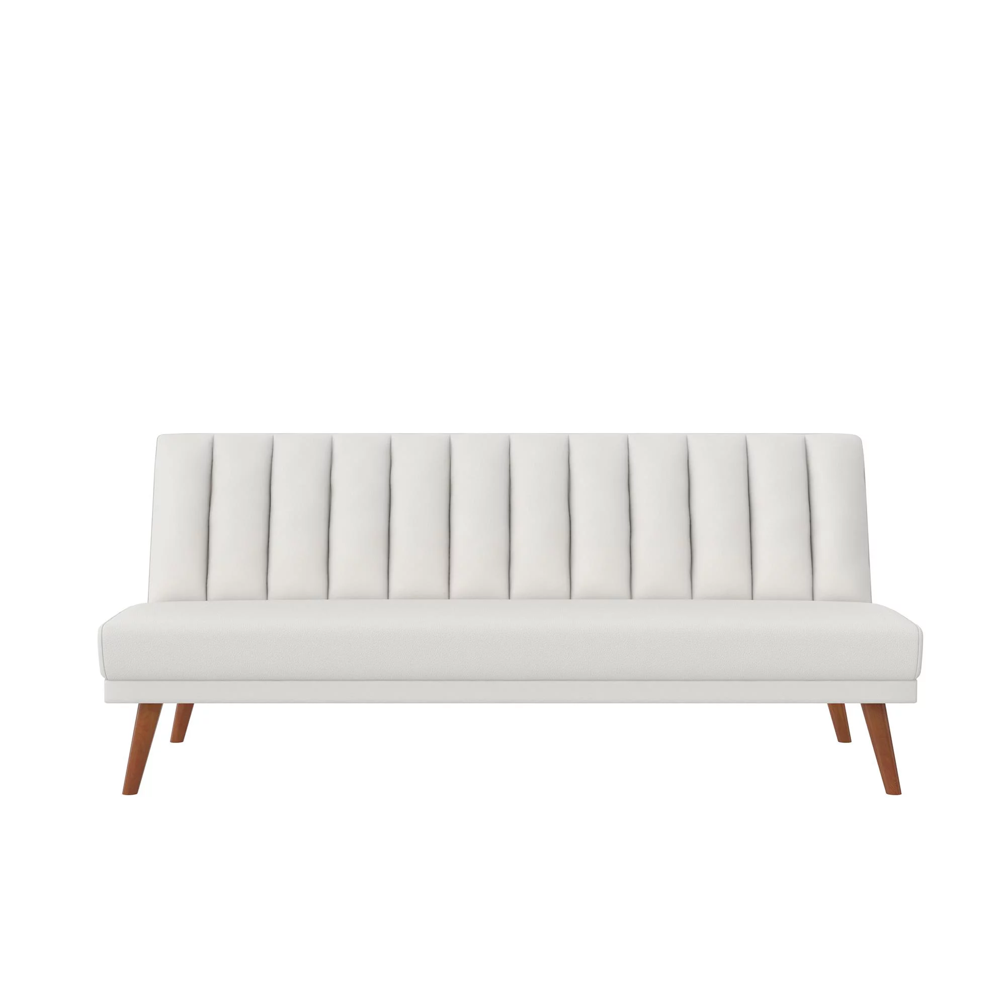 Novogratz Brittany Armless Futon, Sofa Lounger and Sleeper with Hideaway Support Legs, White Faux Leather