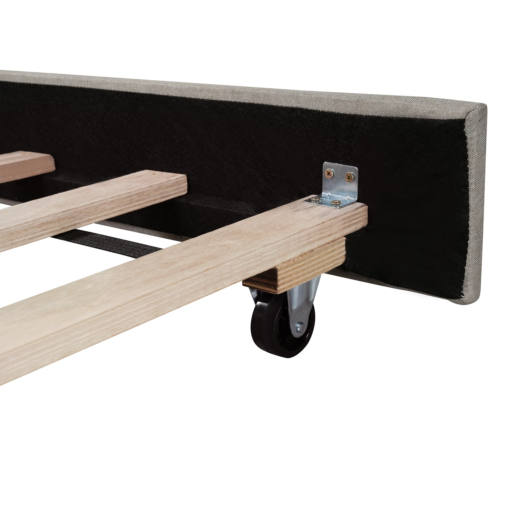 Beige Twin Size Upholstered Daybed with Twin Size Trundle, Wood Slat Support
