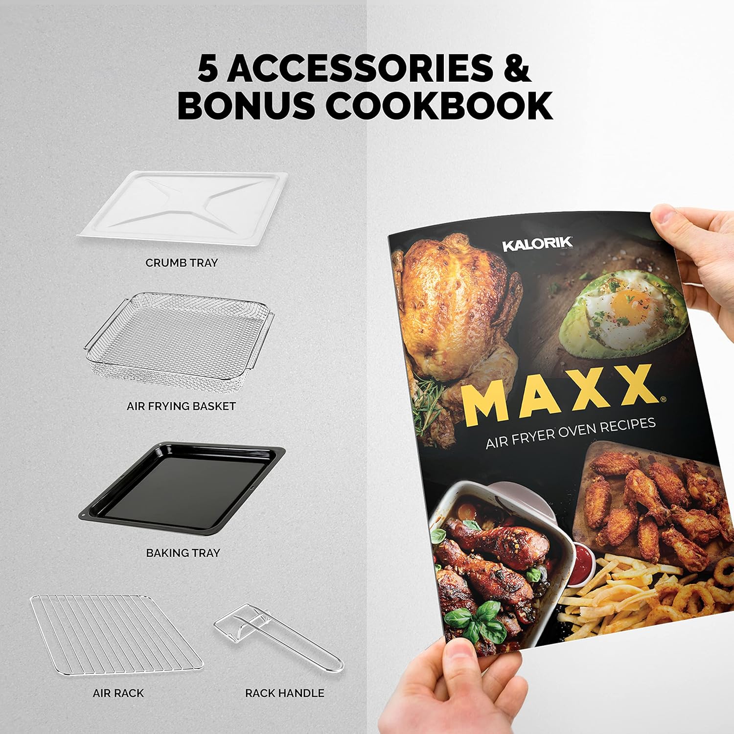 Kalorik MAXX® Touch 16 Quart Air Fryer Oven, 9-in-1 Air Fryer Toaster Oven Combo, 21 presets, 500°F, 5 Accessories, Recipe Book, 1600W