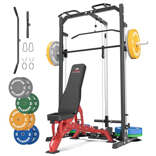 Compact Smith Machine Home Gym - 800lb Barbell Sleeve, Space-Saving Power Cage with LAT Pulldown, Power Rack 5-in-1