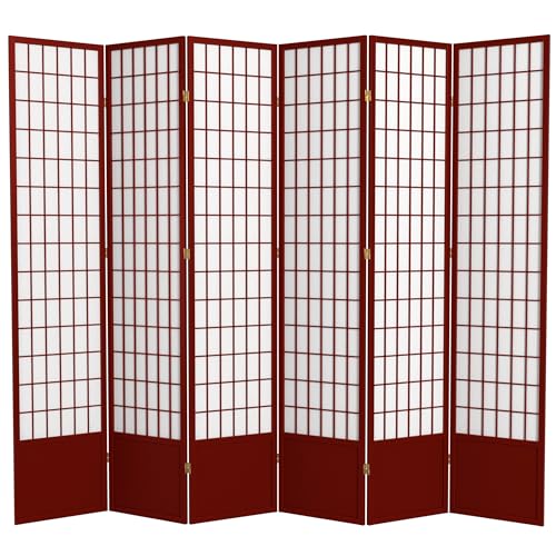 Red Lantern 7 ft. Tall Window Pane Shoji Screen-White-3 Panels Room Divider