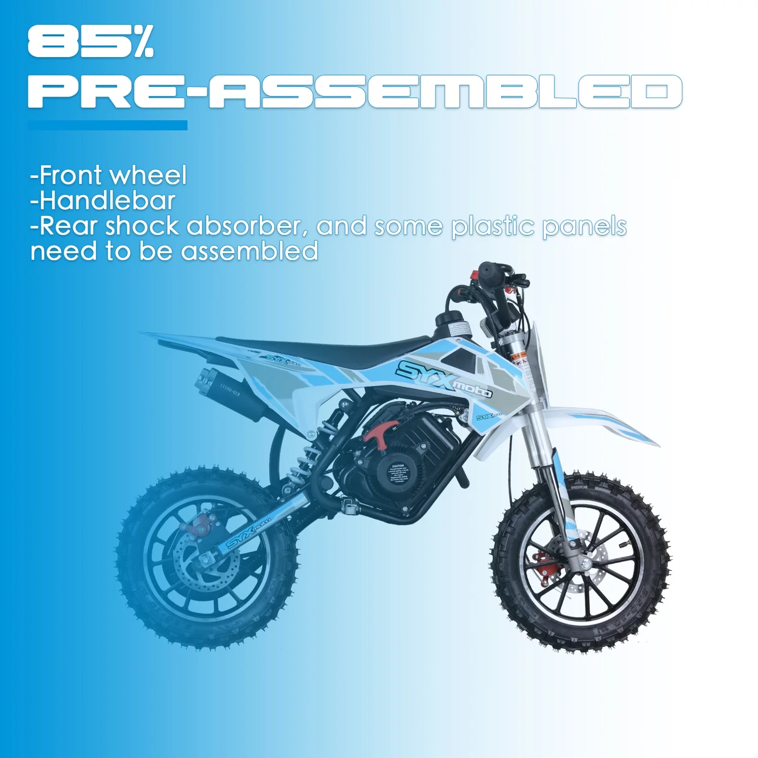 SYX MOTO VK 58cc 4 Stroke Real Motorcycle Engine Gas Powered Kids Dirt Bike, Pull Start, New, Blue/White - Radiant Selections