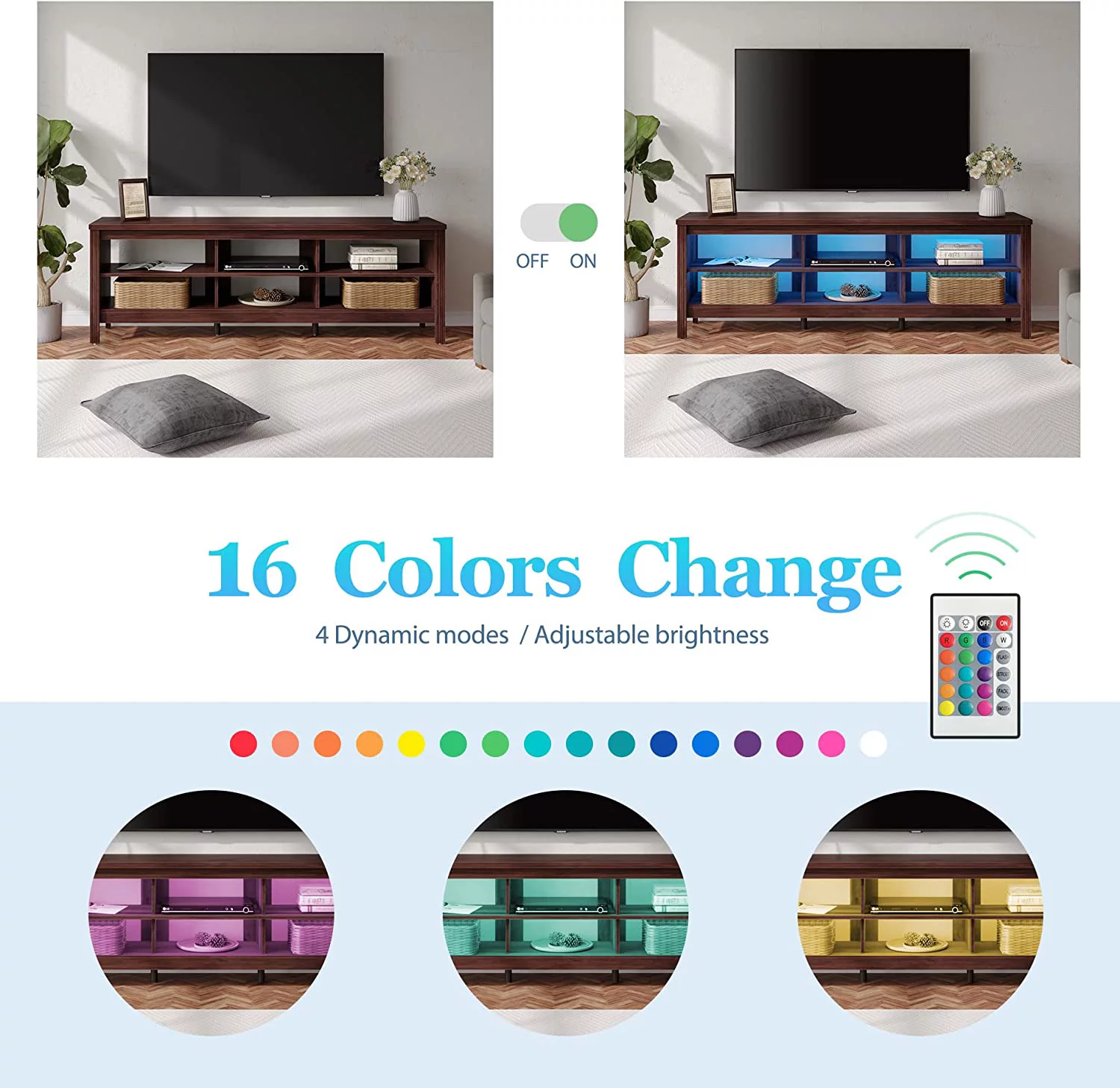 TV Stand for TVs up to 75 Inches  16 Color LED Entertainment Center for 80 inch TV Console Table with 6 Cubby  for Living Room Bedroom  70''
