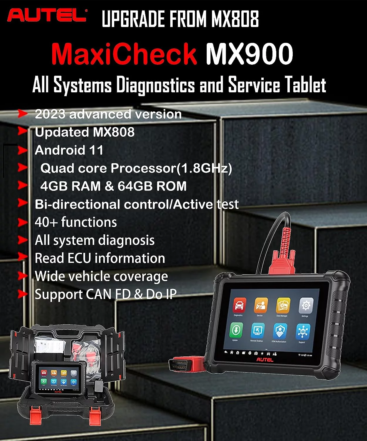AutelScanner MaxiCheck MX900 OBD2 Scanner 40+ Function 10000+ Vehicles Bi Directional Scan Tool Support CAN FD&Do IP All System Diagnostic Scanner