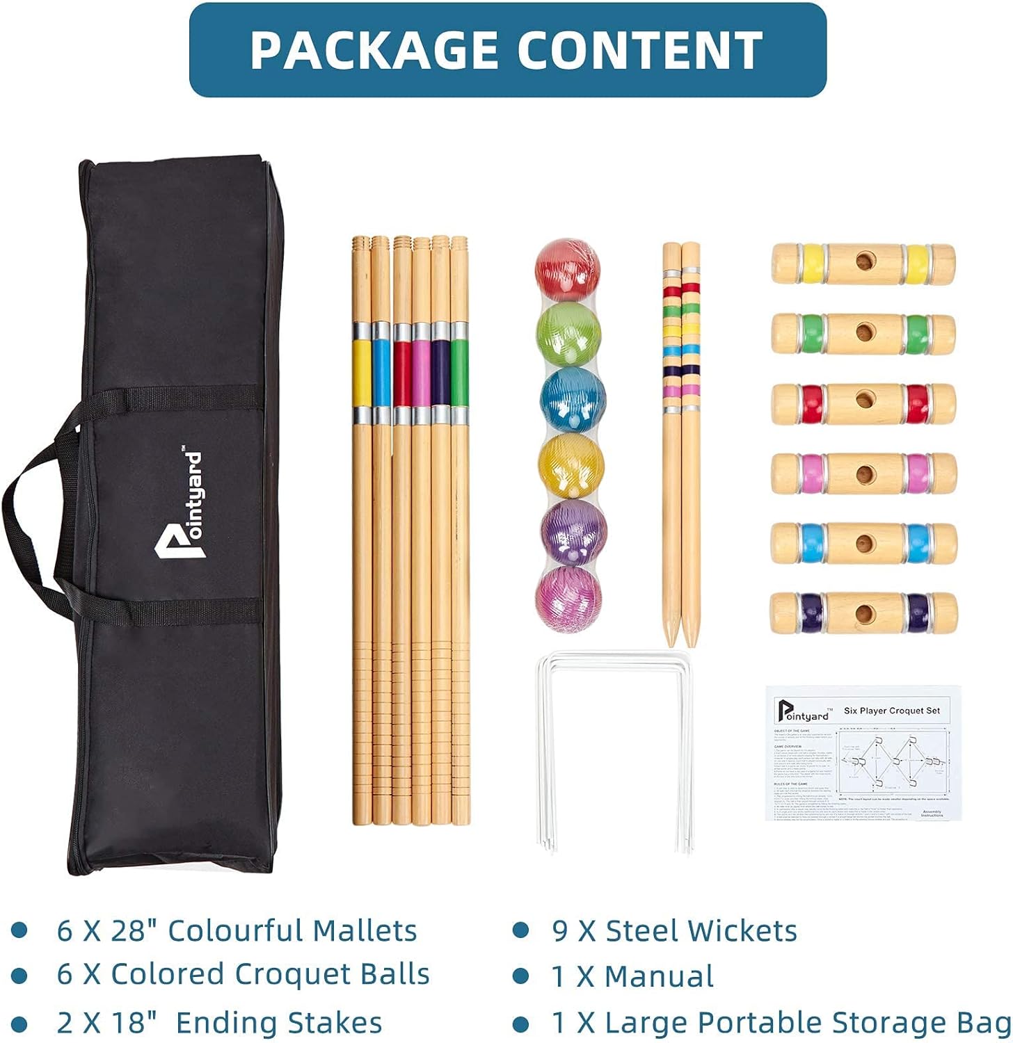 Pointyard Six Player Croquet Set