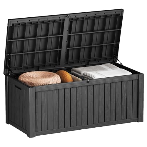 150 Gallon Outdoor Resin Deck Box Storage Waterproof Boxes Lockable UV Resistant Organization for Patio Furniture Cushions Pool Supplies Garden Tool