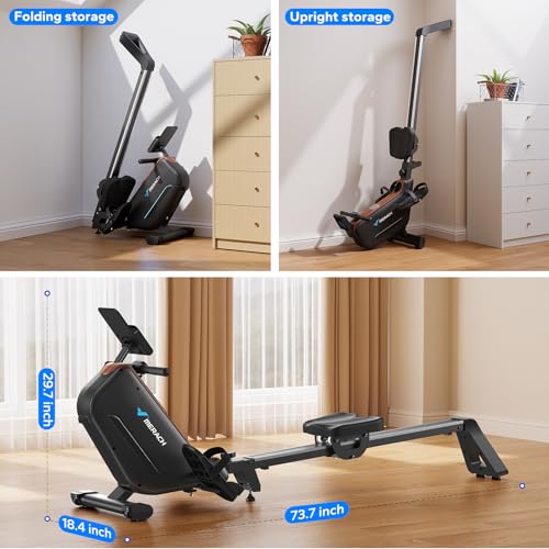 MERACH Rowing Machines for Home, Powerful Electromagnetic Row Machine with 51.2" Extended Rail, 16-Level Handle Resistance Adjustment Rower