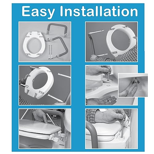 Carex 3.5 Inch Raised Toilet Seat with Arms - For Elongated Toilets, Elevated Toilet Riser with Removable Padded Handles, Easy On and Off