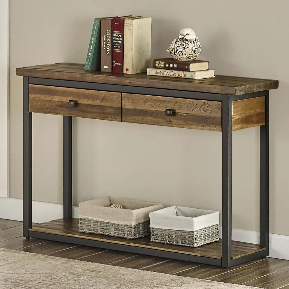 Alaterre Claremont 43"L Rustic Wood Console Table with Two Drawers and Low Shelf