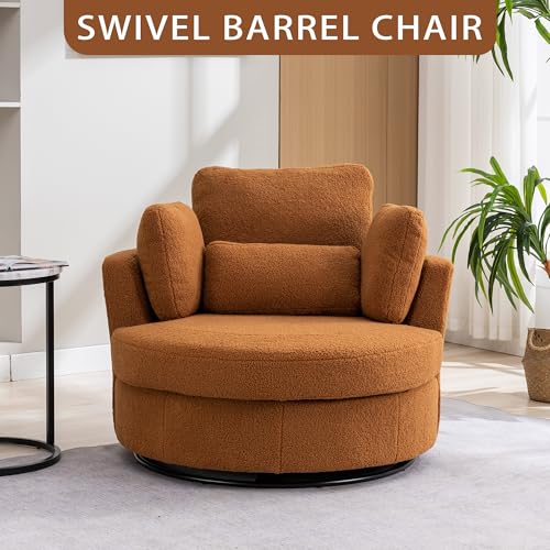 Chifee & Vingol 42.2" Oversized Swivel Accent Chair Round Barrel Chair,Chenille,Beige