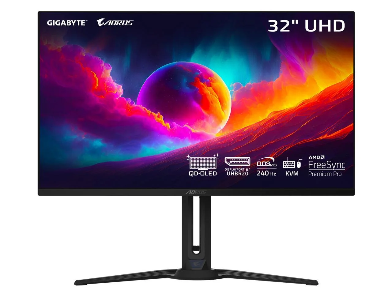 GIGABYTE - AORUS FO32U2 Pro - 32" QD OLED Gaming Monitor - UHD 3840x2160 - 240Hz - 0.03ms GTG - AMD FreeSync Premium Pro - Type C KVM - HDMI, DP