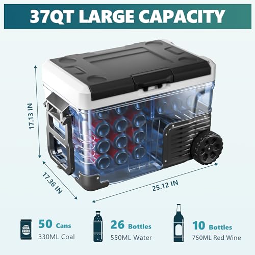 EUHOMY 12 Volt Refrigerator, 37QT(35L) Electric Cooler, Portable Freezer 12V/24V DC 110-240V AC, 12V Fridge -4�H~68�H