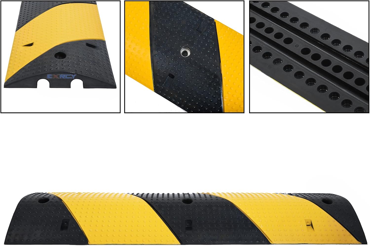 CXRCY Rubber Speed Bumps 1 Pack 2-Channel 3FT Modular Traffic Driveway Speed Bump Hump Heavy Duty Cable Protector Ramp with 3 Bolts for Asphalt