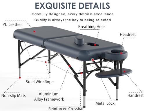 CLORIS 84" Professional Massage Table Portable 2 Folding Lightweight Facial Solon Spa Tattoo Bed Height Adjustable with Carrying Bag & Aluminium Leg