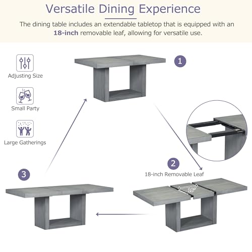 Merax 6-piece Dining Table Set of 4 Upholstered Chairs & 1 Bench Farmhouse Kitchen Furniture Sets with 78inch Extendable Pedestal