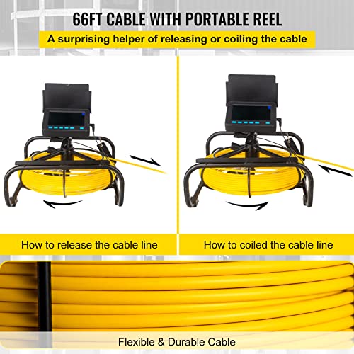 VEVOR Sewer Camera, 98.4 ft/30 m, 4.3" Pipe Drain Inspection Camera with DVR Function and LED Lights, Waterproof IP68 Borescope