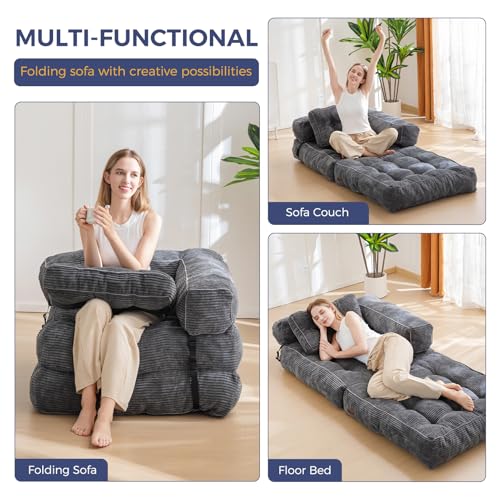 MAXYOYO Folding Sofa Bed, L-Shaped Convertible Sofa Bed with Armrest Foldable Sleeper Couch with Pillow