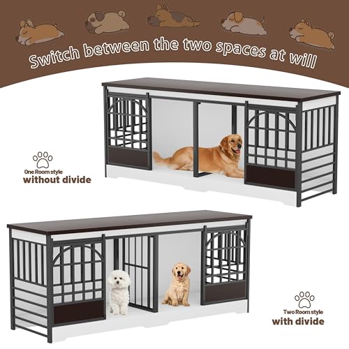 78 Inch Double Dog Crate Furniture, Extra Large Dog Kennel Indoor with Divider, Heavy Duty Dog Cage for 2 Dogs