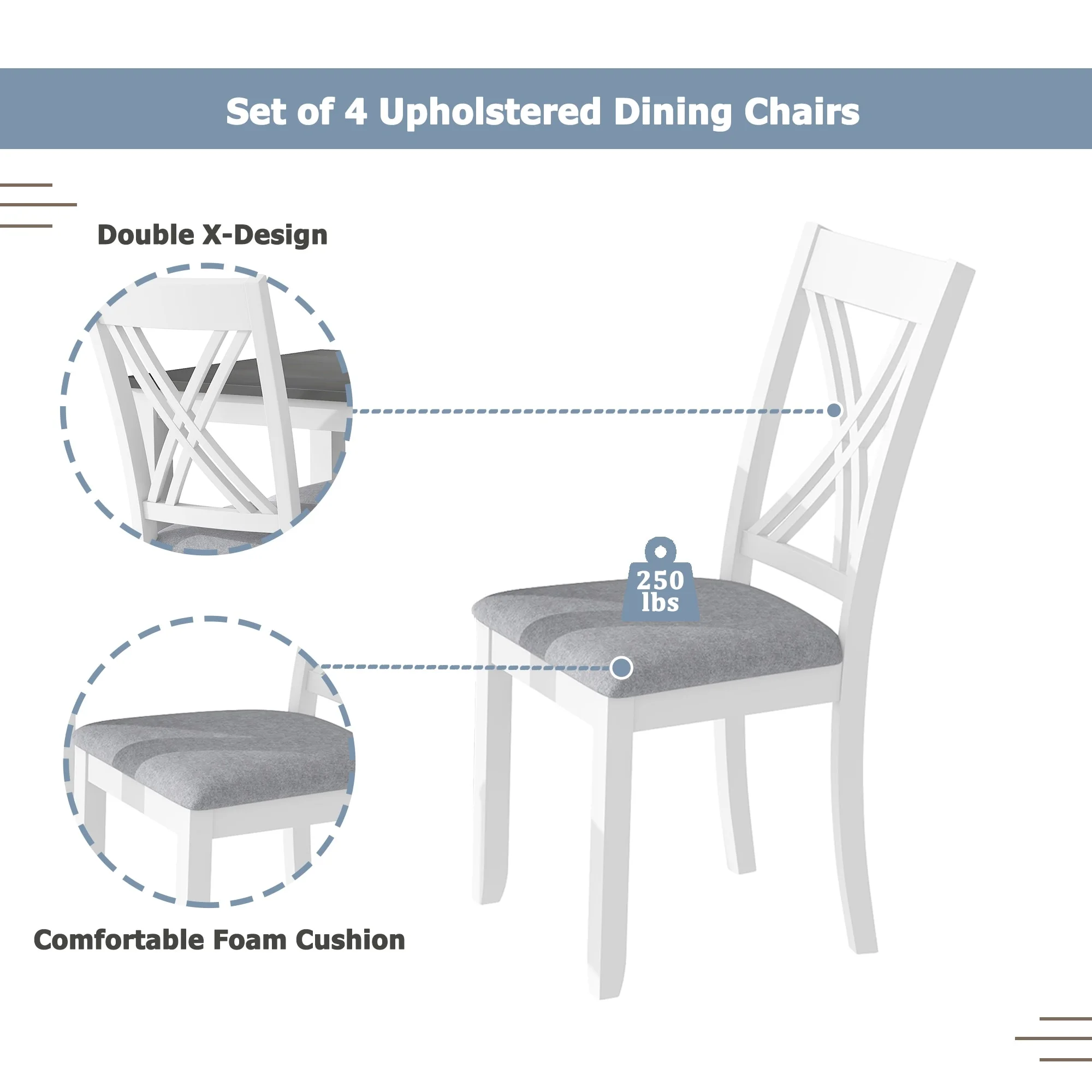 4 Person Modern Minimalist Wood Small Dining Table with 4 Chairs Set for Dining Room Kitchen, 5-Piece Grey