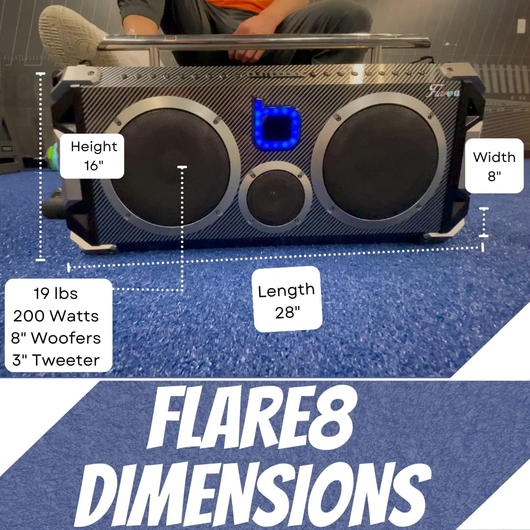 Bumpboxx Bluetooth Portable Speaker Boombox Flare8 Blue | Retro Boombox with Bluetooth Speaker | Rechargeable Lithium Battery | includes Wireless