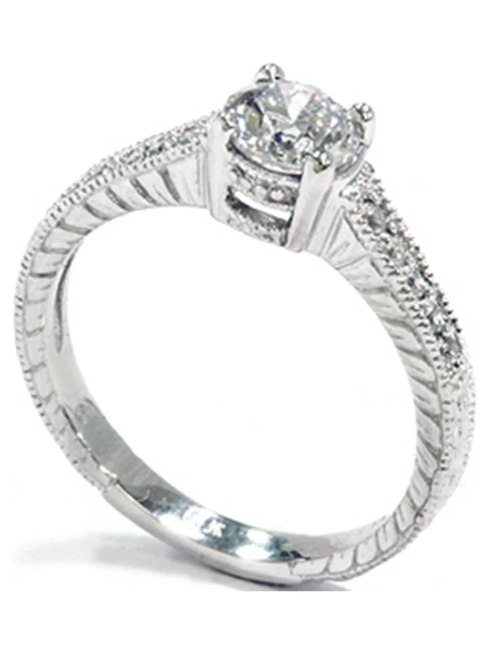 Pompeii3 Vintage Diamond Engagement Ring 1 Carat 14K White Gold Round Brilliant Cut