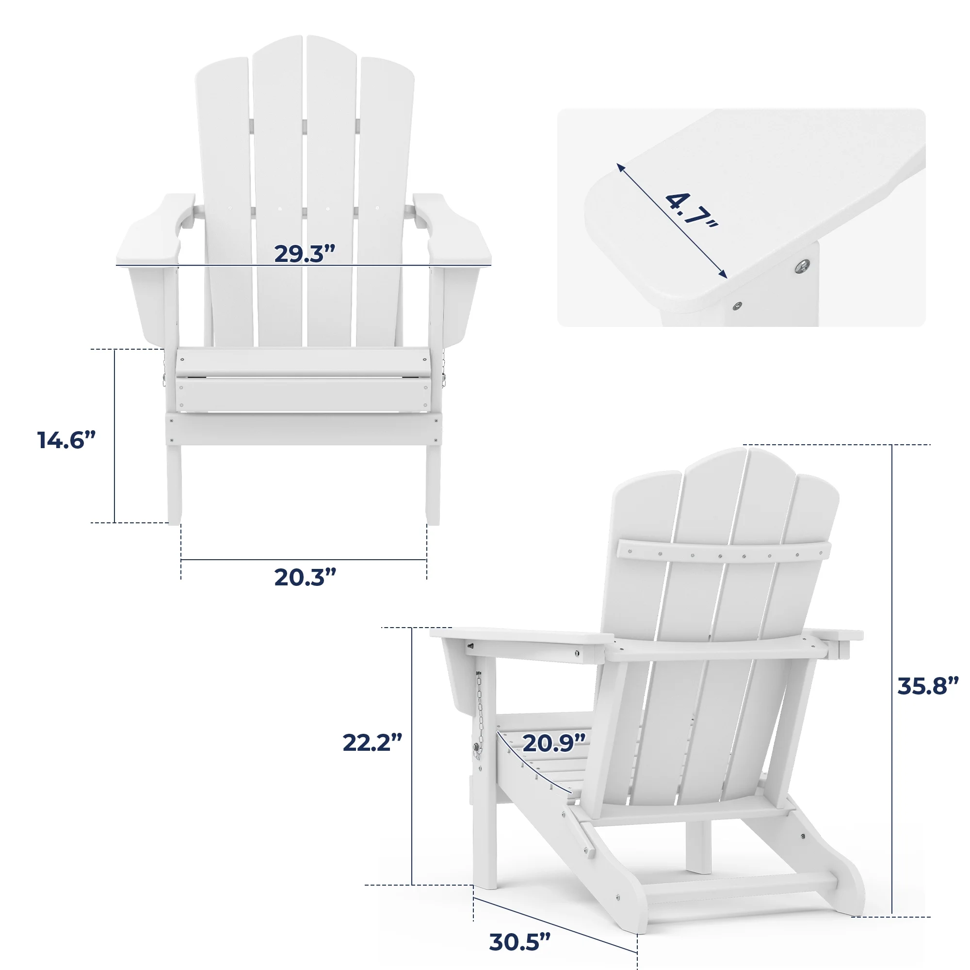 JEAREY Plastic Adirondack Chair, HDPE All-Weather Outdoor Folding Adirondack Chair for Outside, White